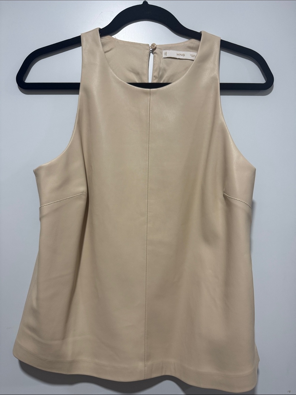 Mango Beige Vegan Leather Sleeveless Shell Top